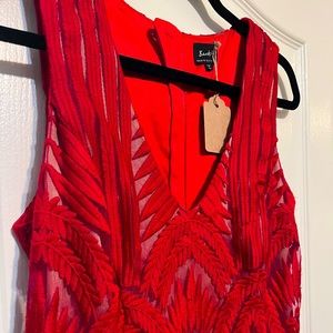 Sexy Red Jacquard Sleeveless Shift Dress